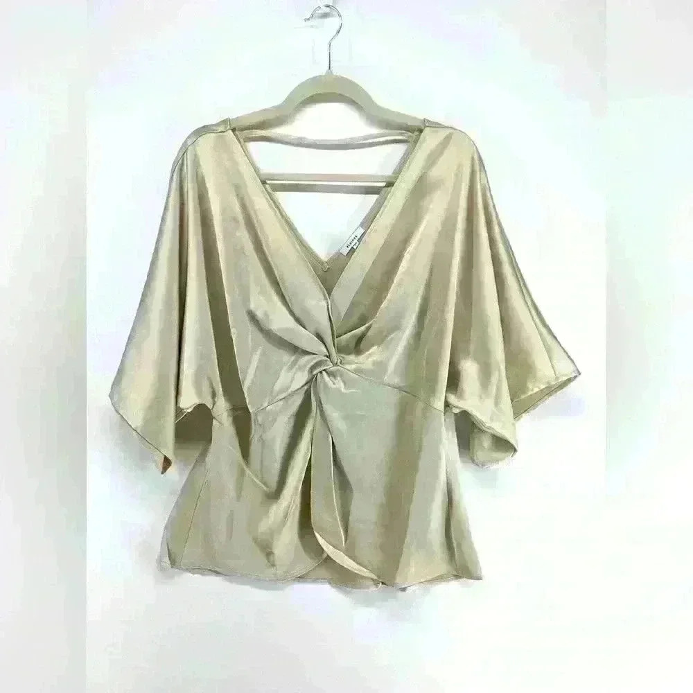 L PLEIONE Women Champagne Gold color satin blouse A97 Large